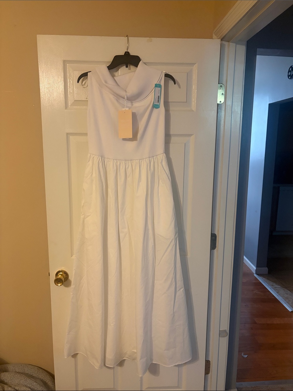 Line & Dot White Maxi Dress with Cowl Neck